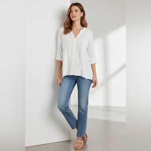 Cato White Structured Sweater Tee Half Sleeve Cotton Blend Top L